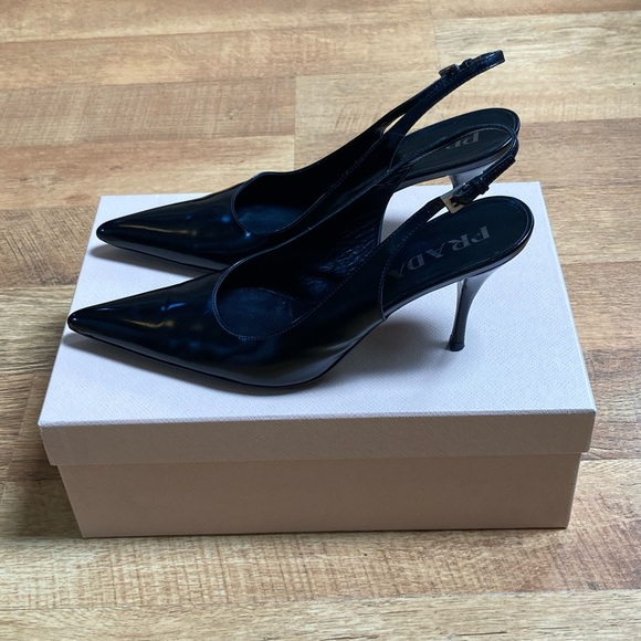 Prada Shoes - ✨PRADA✨Slingback Heels - Patent Leather Pointy Toe Pumps size 9